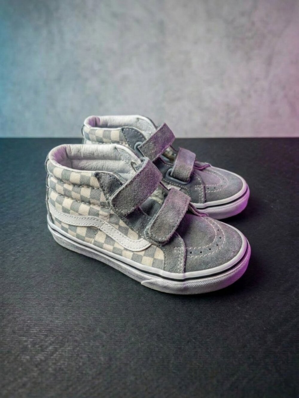 Vans Sk8-Hi Toddler Gray Checkerboard Velcro Sneakers Sz 13